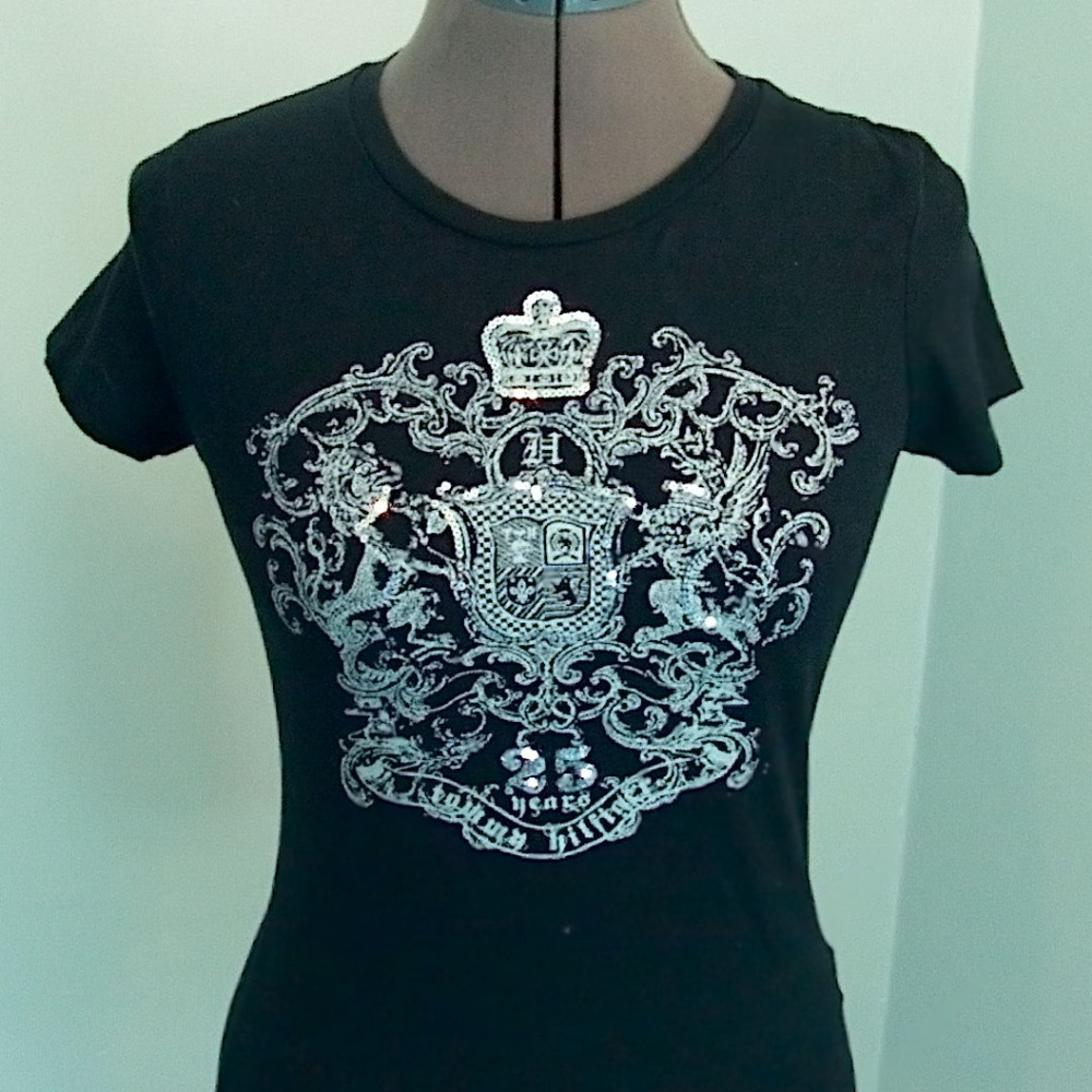 Embellished Tommy Hilfiger Fitted Black T-Shirt